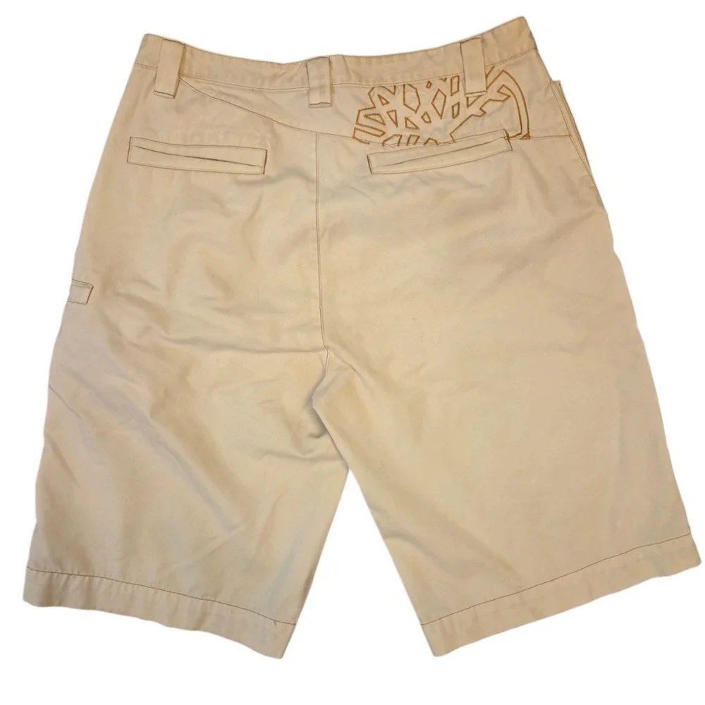 Timberland Mens Tan Khaki Twill Utility Cargo Shorts Size 38 Logo Graphic